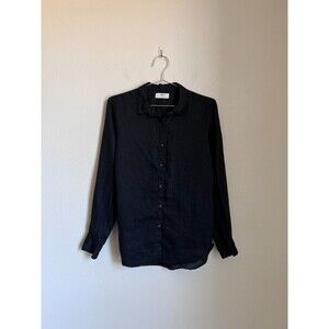 Uniqlo Women's Premium Linen Long Sleeve Shirt in Black Size SMALL